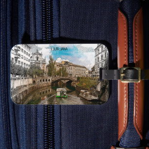 Étiquette À Bagage Magnifique Vintage Ljubljana Slovénie Vue panorami