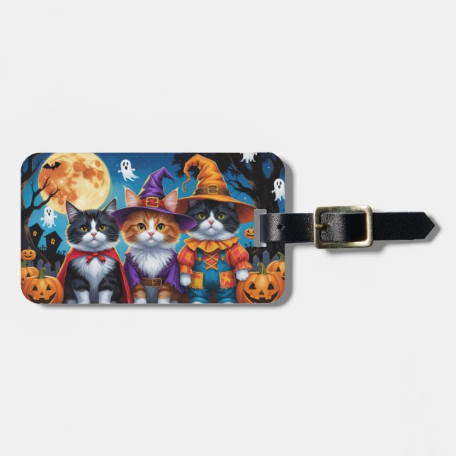 Étiquette À Bagage Maine Coon Chats Citrouille Halloween Funny (Devant horizontal)