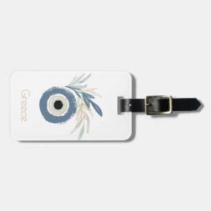 Étiquette À Bagage Mal oeil bleu abstrait avec feuilles