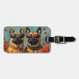 Étiquette À Bagage Malinois Belge avec Roses de Saint-Valentin cœur