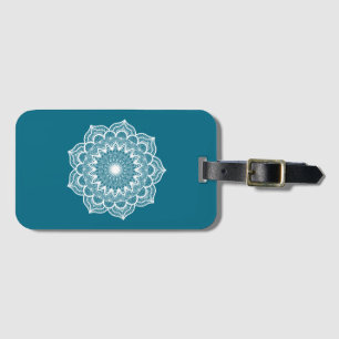 Étiquette À Bagage Mandala blanc sur fond bleu