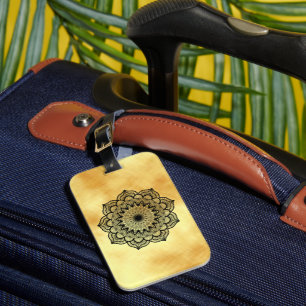 Étiquette À Bagage Mandala noir sur fond or doux