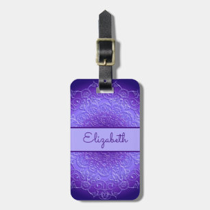 Étiquette À Bagage Mandala violet floral ethnique