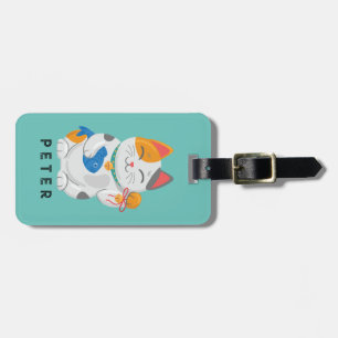 Étiquette À Bagage Maneki Neko White Chat, symbole de bonne chance