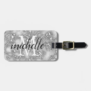 Étiquette À Bagage Marbre blanc élégant   Monogramme personnalisé
