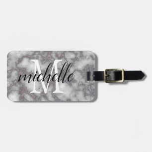 Étiquette À Bagage Marbre blanc élégant   Monogramme personnalisé