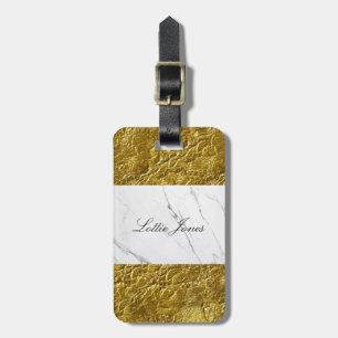 Étiquette À Bagage Marbre blanc Feuille d'or personnalisé Imprimer ét