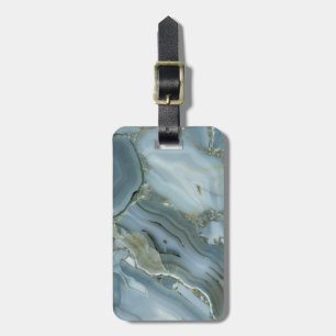 Étiquette À Bagage Marbre Gris Bleu avec Veine d'Or
