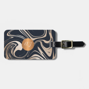 Étiquette À Bagage Marbre moderne motif rose or  cuivre monogrammé
