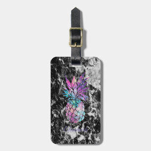 Étiquette À Bagage Marbre noir tendance, Ananas - Personnalisé
