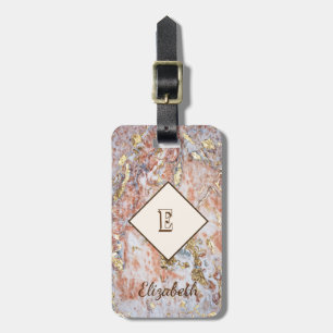 Étiquette À Bagage Marbre Ombre tendance, Monogramme Personnalisé