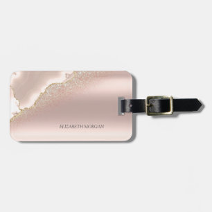 Étiquette À Bagage Marbre Pailleté Rose Gold Élégant Moderne