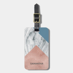 Étiquette À Bagage Marbre personnalisé Faux Rose Gold Blue