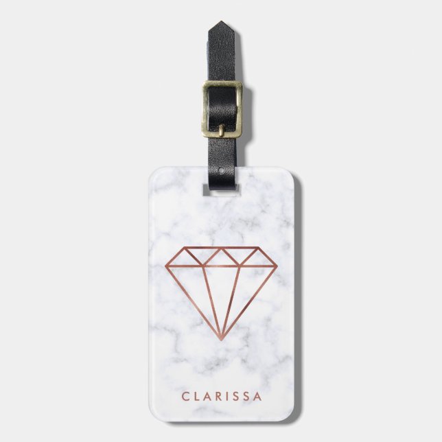 Étiquette À Bagage marbre rose de blanc de diamant d'or de faux clair (Devant Vertical)