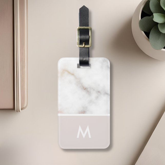 Étiquette À Bagage Marbre rose et or personnalisé initial (Créateur téléchargé)