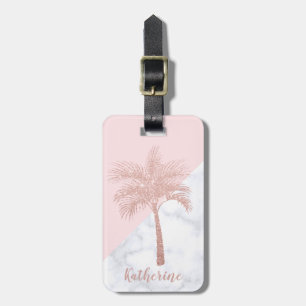 Étiquette À Bagage Marbre rose girly élégant de blanc de paume de