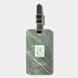 Étiquette À Bagage Marbre Tendance, Cadre Monogramme-Personnalisé
