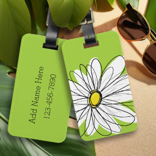 Étiquette À Bagage Marguerite blanche et verte avec texte personnalis