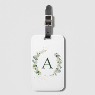 Étiquette À Bagage Mariage à la verdure de monogramme botanique d'euc