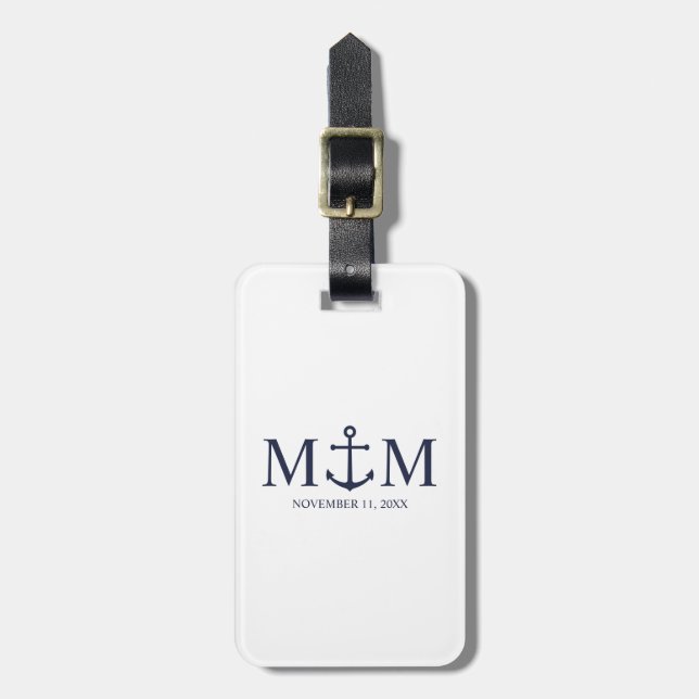 Étiquette À Bagage Mariage Ancre bleu marine (Devant Vertical)