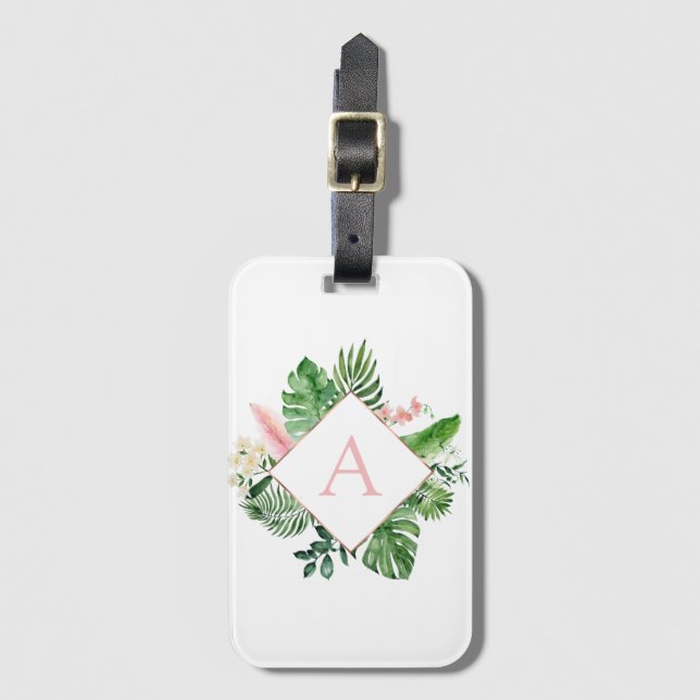 Étiquette À Bagage Mariage aux Palmiers Tropicaux Rose Blush (Devant Vertical)