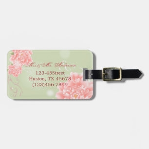 Étiquette À Bagage Mariage de la pivoine rose à la menthe du printemp