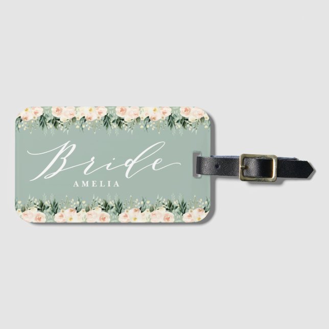 Étiquette À Bagage mariage de pêche floral brun + feuillage personnal (Devant Horizontal)