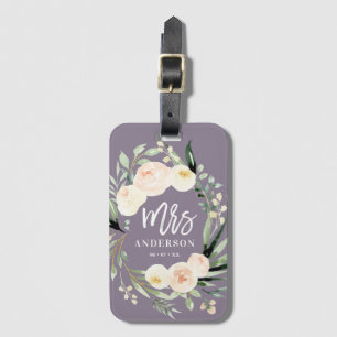 Étiquette À Bagage mariage floral vert crème d'eau poire mrs