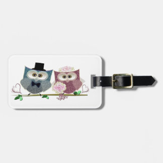 Étiquette À Bagage Mariée et groom jolie Chouette Art