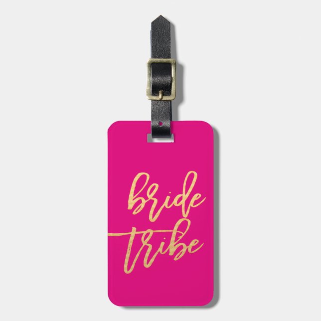 Étiquette À Bagage Mariée Tribe Hot Rose et Gold Travel (Devant Vertical)