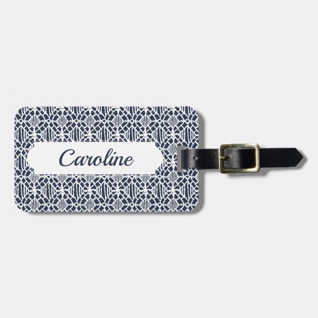 Étiquette À Bagage Marine avec Motif de dentelle de Crochet blanc (Devant horizontal)