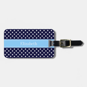 Étiquette À Bagage Marine Bleu Blanc Pois Ciel Bleu Nom Monogramme