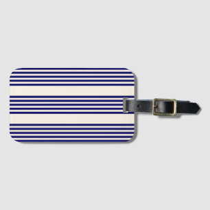 Étiquette À Bagage Marine bleu et beige cinq bandes motif