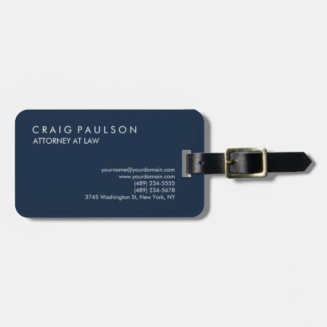 Étiquette À Bagage Marine Blue Elegant Plain Professionnel (Devant horizontal)