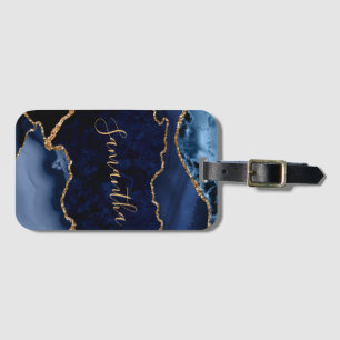 Étiquette À Bagage Marine Blue et Faux Gold Parties scintillant marbr