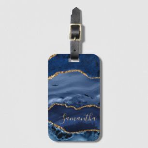 Étiquette À Bagage Marine Blue et Faux Gold Parties scintillant marbr