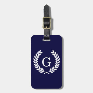 Étiquette À Bagage Marine Blue What Blé Laurel Wreath Initial Monogra
