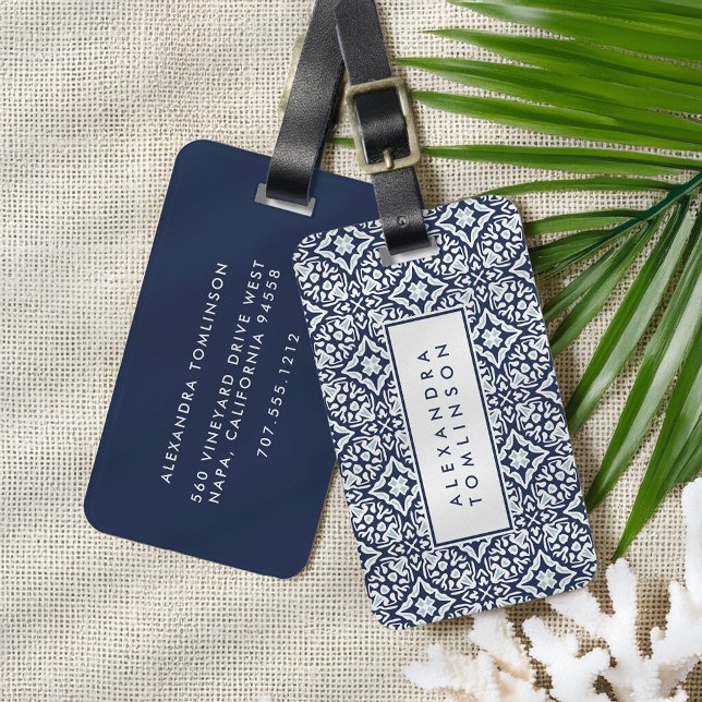 Étiquette À Bagage Marine et Motif blanc de la Méditerranée (Créateur téléchargé)