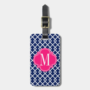 Étiquette À Bagage Marine Girly et trellis de diamant rose
