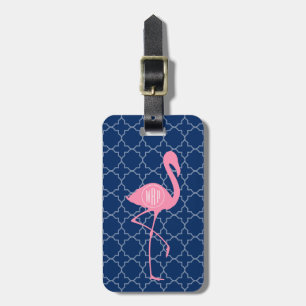 Étiquette À Bagage Marine rose Quatrefoil de Flamant rose de