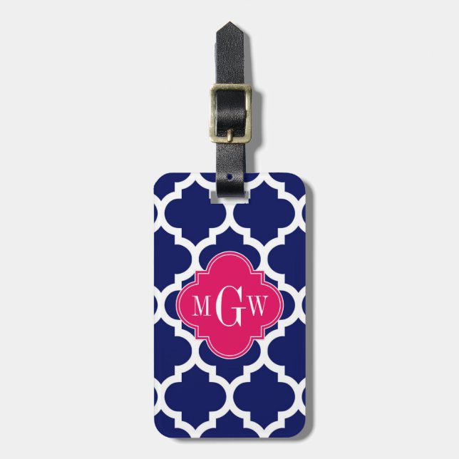 Étiquette À Bagage Marine Whats Marocain #5 Framboise 3 Monogramme in (Devant Vertical)