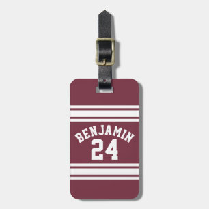 Étiquette À Bagage Maroon and White Jersey Stripes Nom personnalisé N
