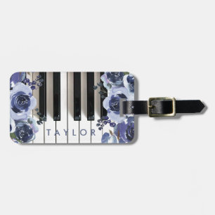 Étiquette À Bagage marque de bagage design piano fleurs bleues poussi