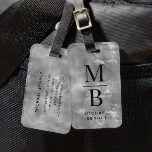 Étiquette À Bagage Marque Élégante Grise Monogrammée