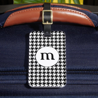Étiquette À Bagage Marque noire et blanche Houndstooth monogrammée