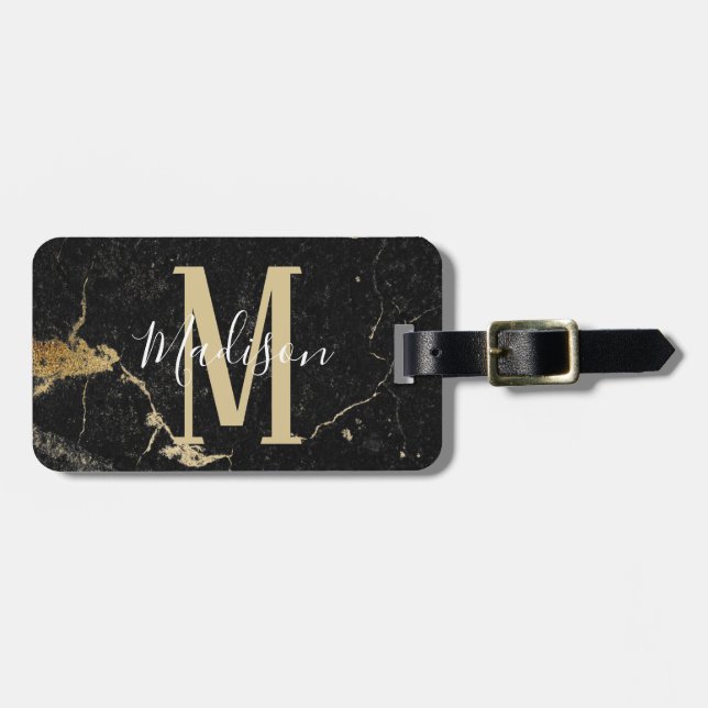 Étiquette À Bagage Marque noire Monogram Gold (Devant horizontal)