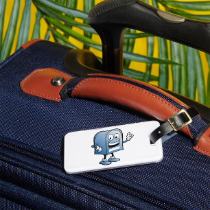 Étiquette À Bagage Mascotte de boîte aux lettres joyeux bleu caractèr