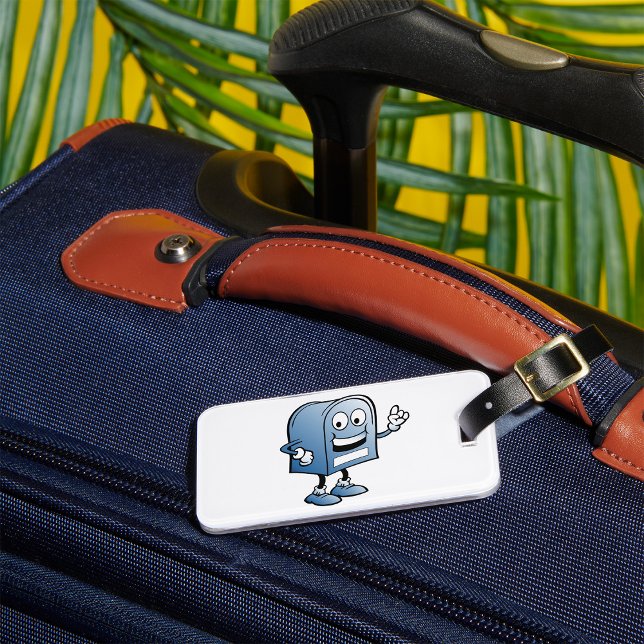 Étiquette À Bagage Mascotte de boîte aux lettres joyeux bleu caractèr (Créateur téléchargé)