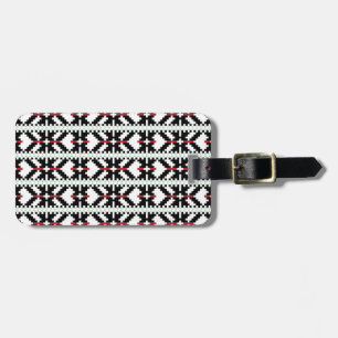 Étiquette À Bagage Masculine Art populaire tribal letton noir et blan