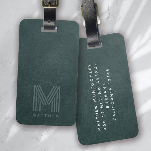 Étiquette À Bagage Masculine en cuir vert gras monogramme